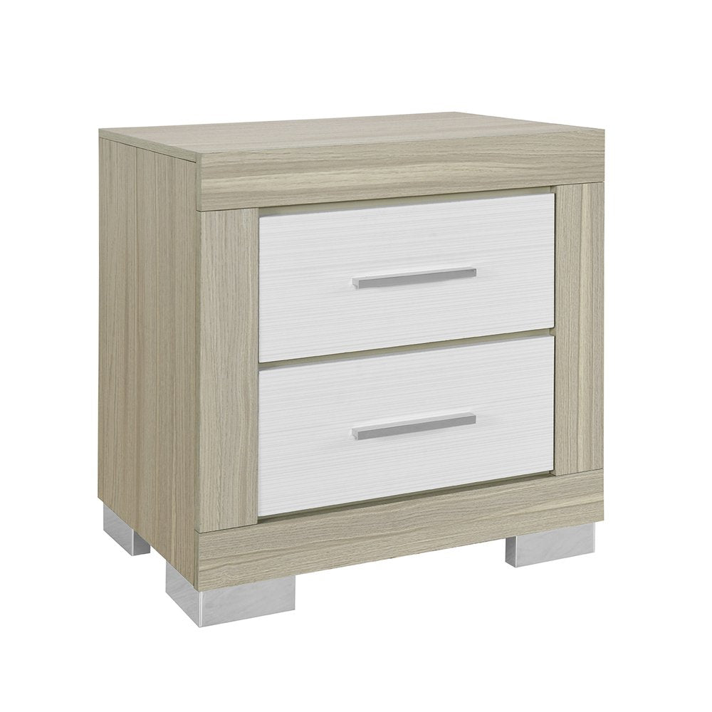 Natural and White Wood Square Two Drawer Nightstand - 23-inch