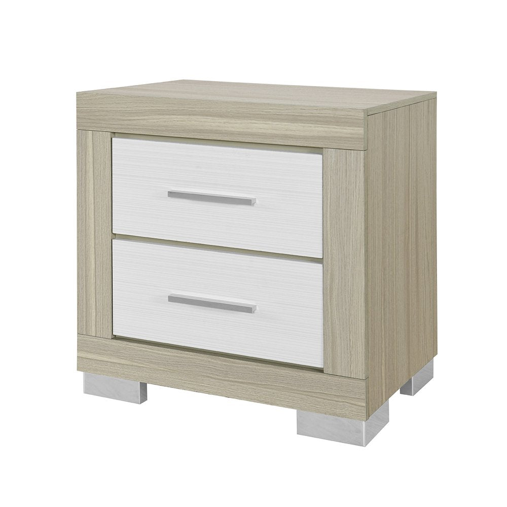 Natural and White Wood Square Two Drawer Nightstand - 23-inch