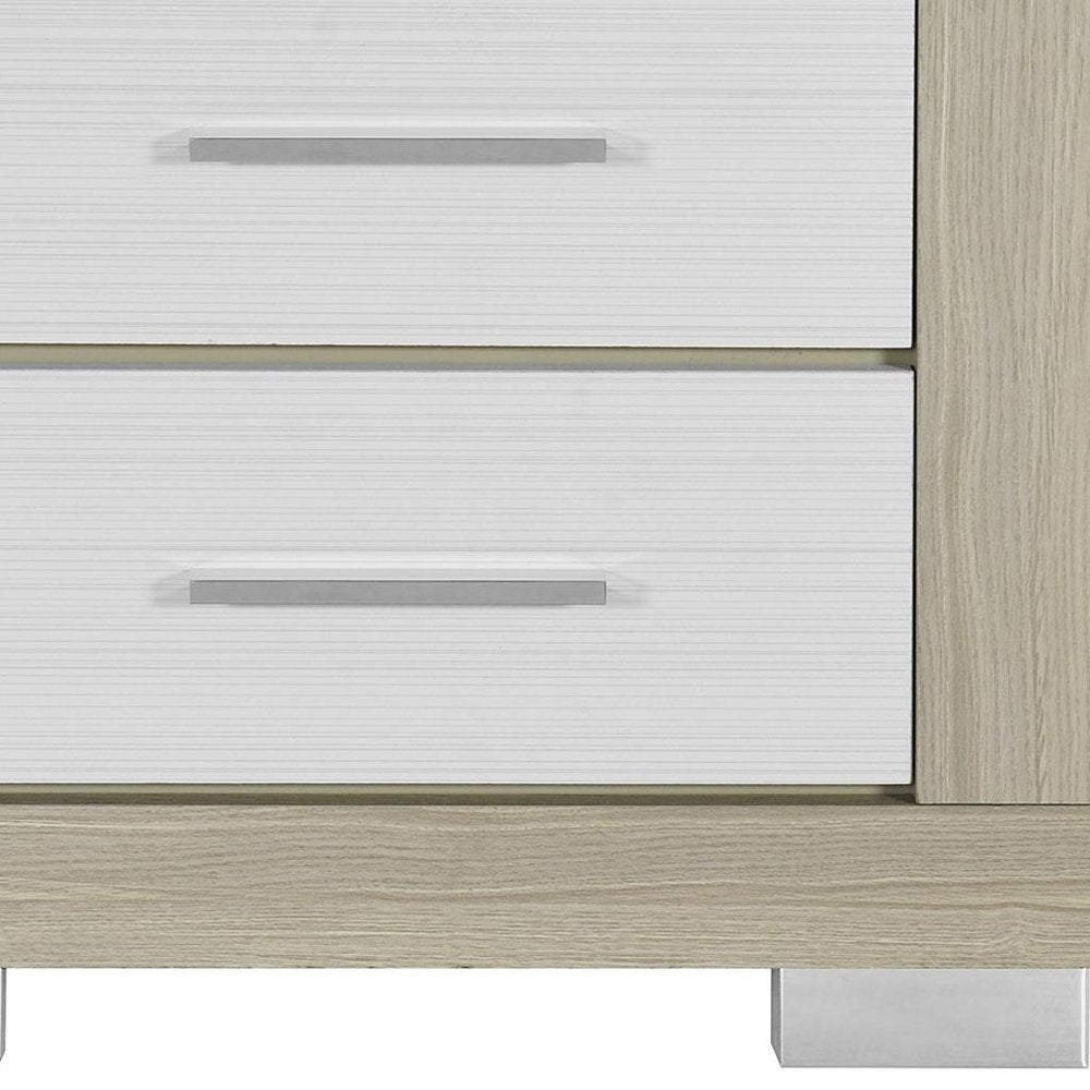 Natural and White Wood Square Two Drawer Nightstand - 23-inch
