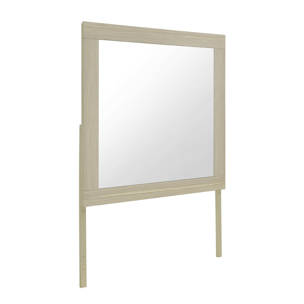 Natural Wood Square Frame Mounted Dresser Mirror - 35-inch