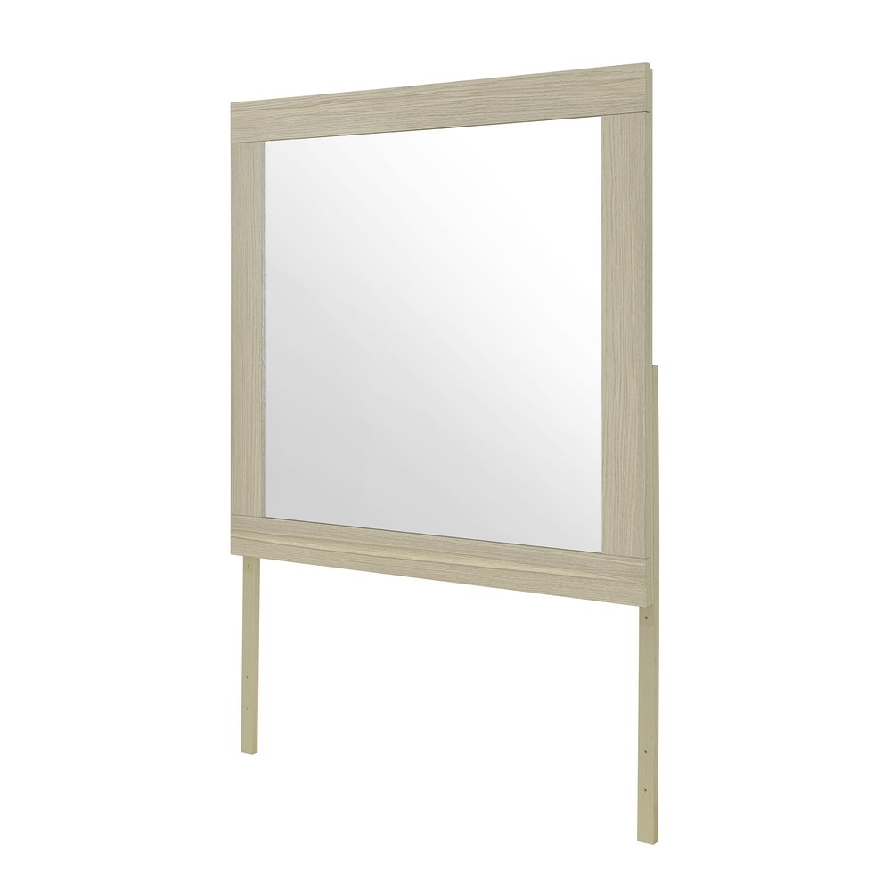 Natural Wood Square Frame Mounted Dresser Mirror - 35-inch