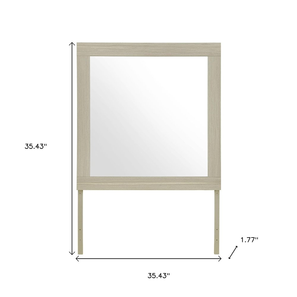 Natural Wood Square Frame Mounted Dresser Mirror - 35-inch