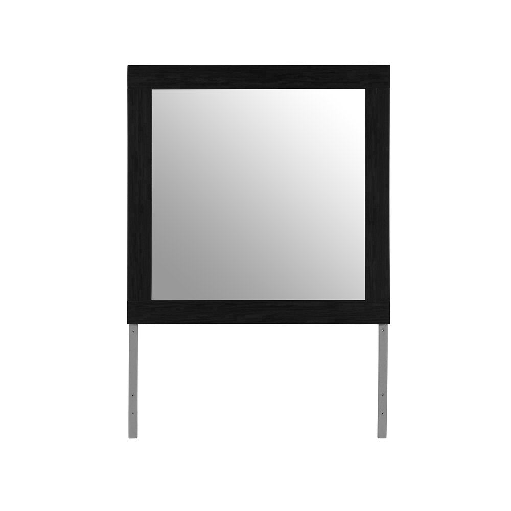 Black Wood Square Mounted Framed Dresser Mirror - 35-inch