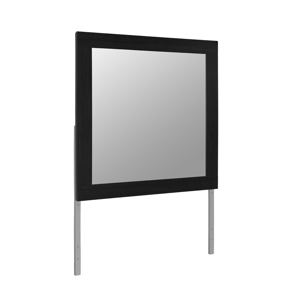 Black Wood Square Mounted Framed Dresser Mirror - 35-inch