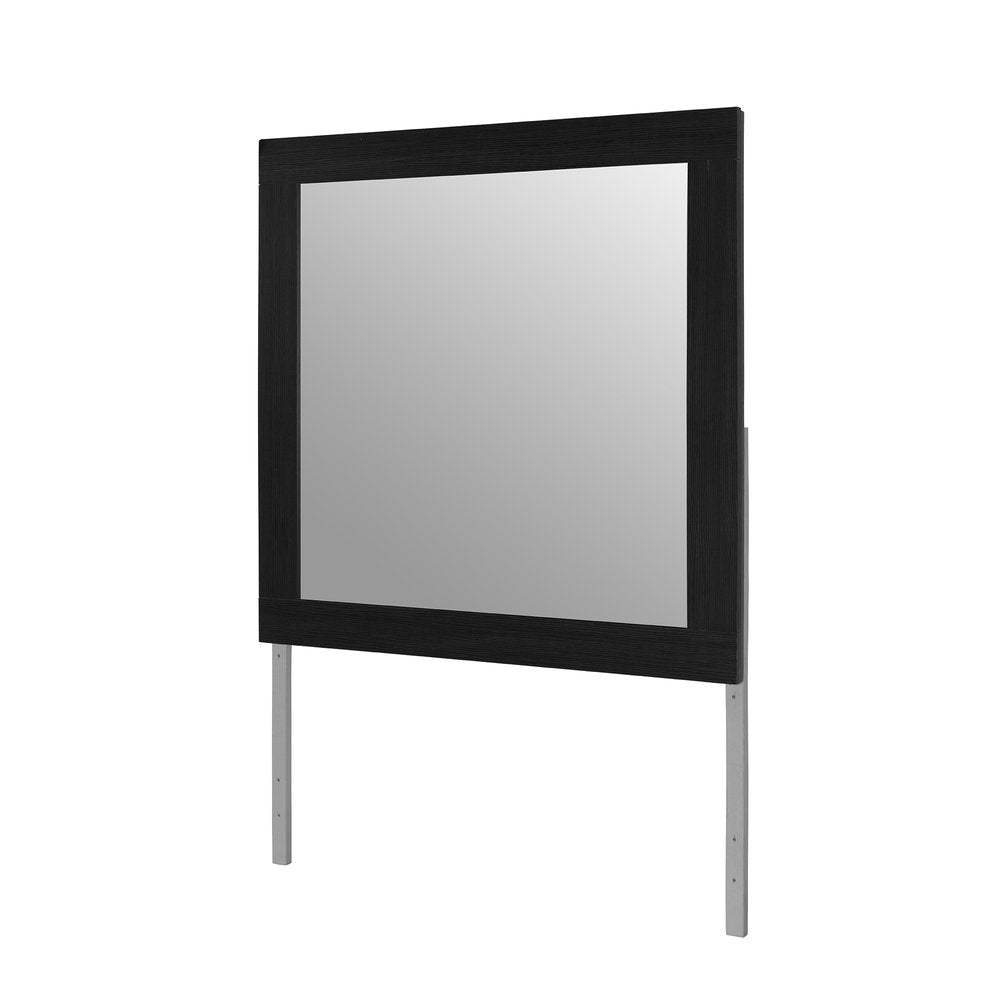 Black Wood Square Mounted Framed Dresser Mirror - 35-inch