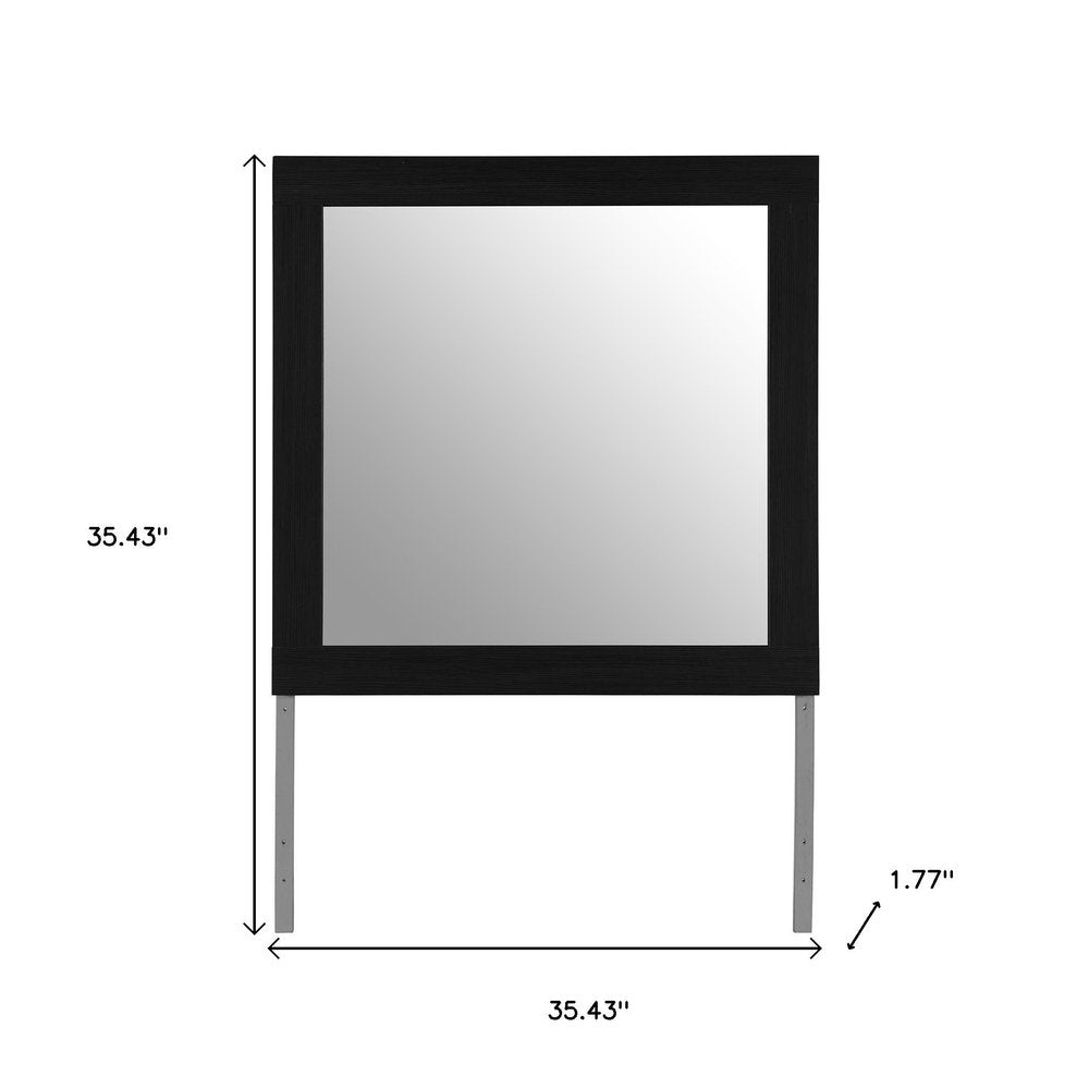 Black Wood Square Mounted Framed Dresser Mirror - 35-inch
