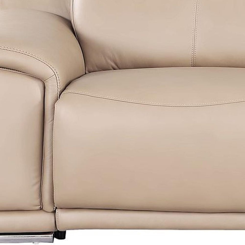 Beige Top Grain Leather Reclining USB Sofa - 107-inch