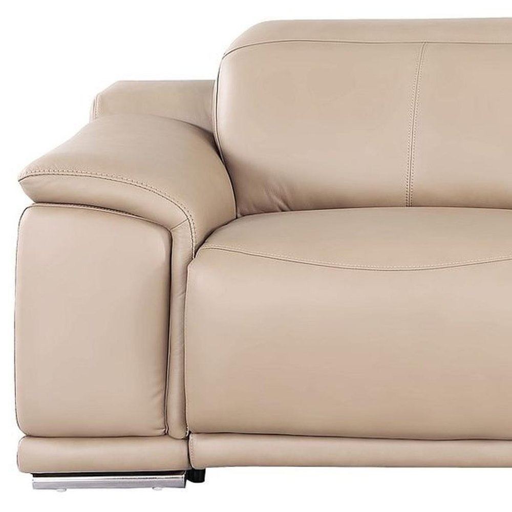 Beige Top Grain Leather Reclining USB Sofa - 107-inch