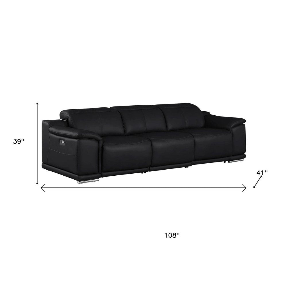Beige Top Grain Leather Reclining USB Sofa - 107-inch