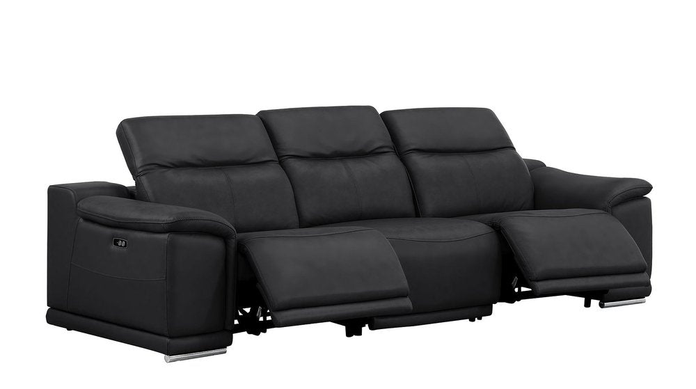 Beige Top Grain Leather Reclining USB Sofa - 107-inch
