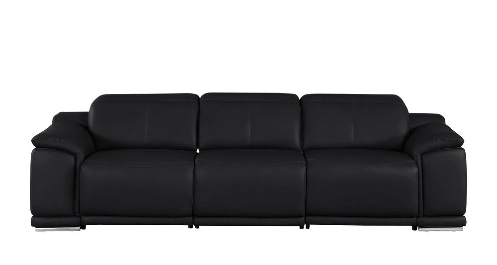Beige Top Grain Leather Reclining USB Sofa - 107-inch
