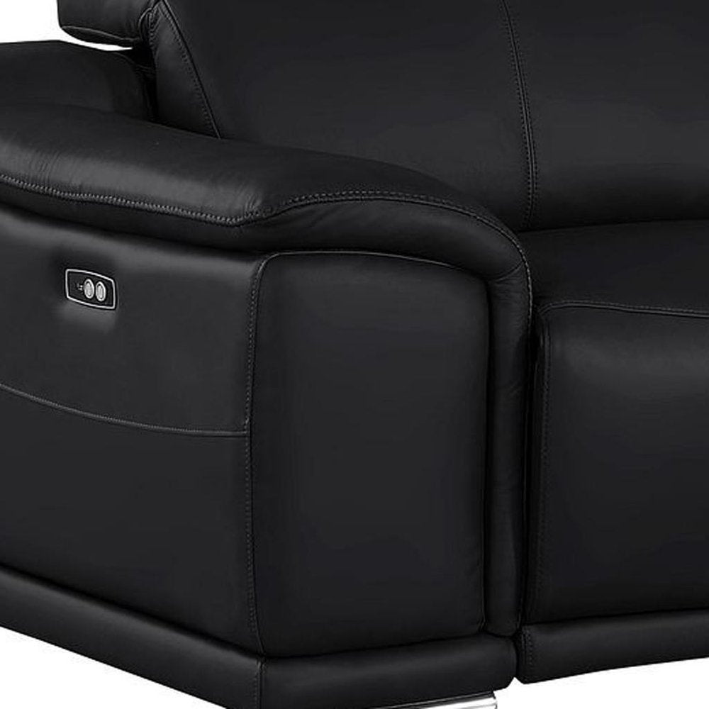 Beige Top Grain Leather Reclining USB Sofa - 107-inch