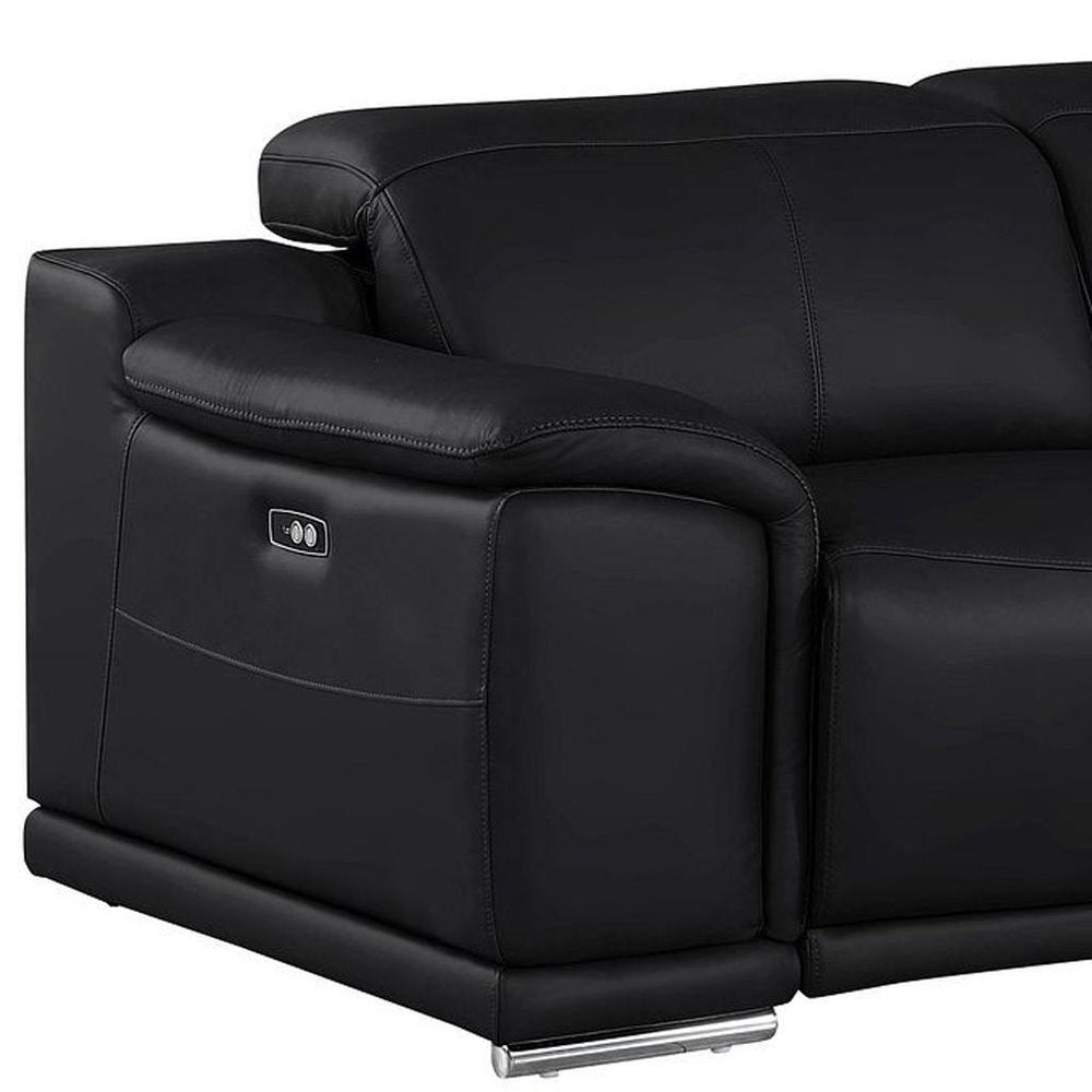 Beige Top Grain Leather Reclining USB Sofa - 107-inch