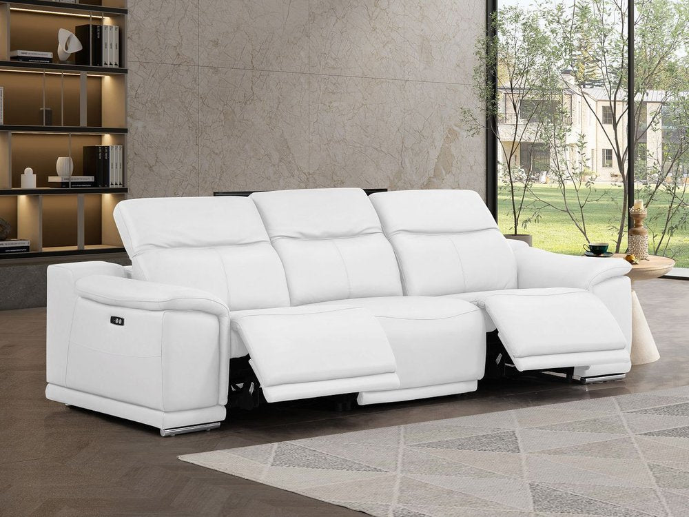Beige Top Grain Leather Reclining USB Sofa - 107-inch