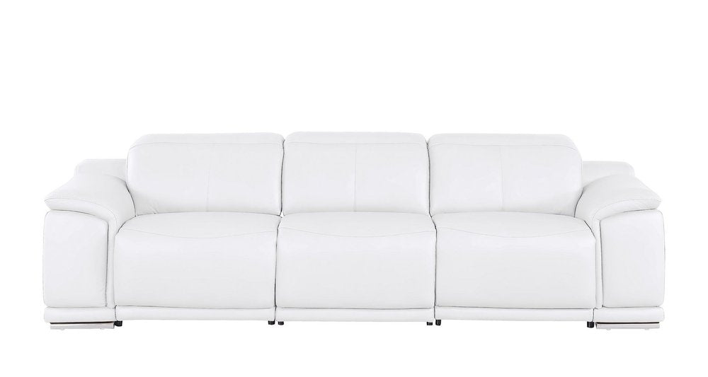 Beige Top Grain Leather Reclining USB Sofa - 107-inch