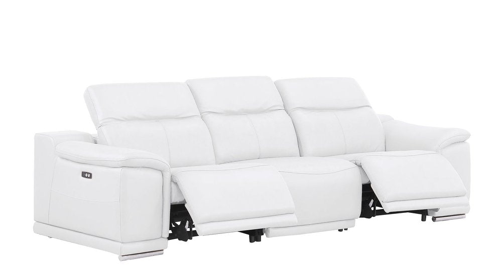 Beige Top Grain Leather Reclining USB Sofa - 107-inch