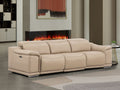 Beige Top Grain Leather Reclining USB Sofa - 107-inch