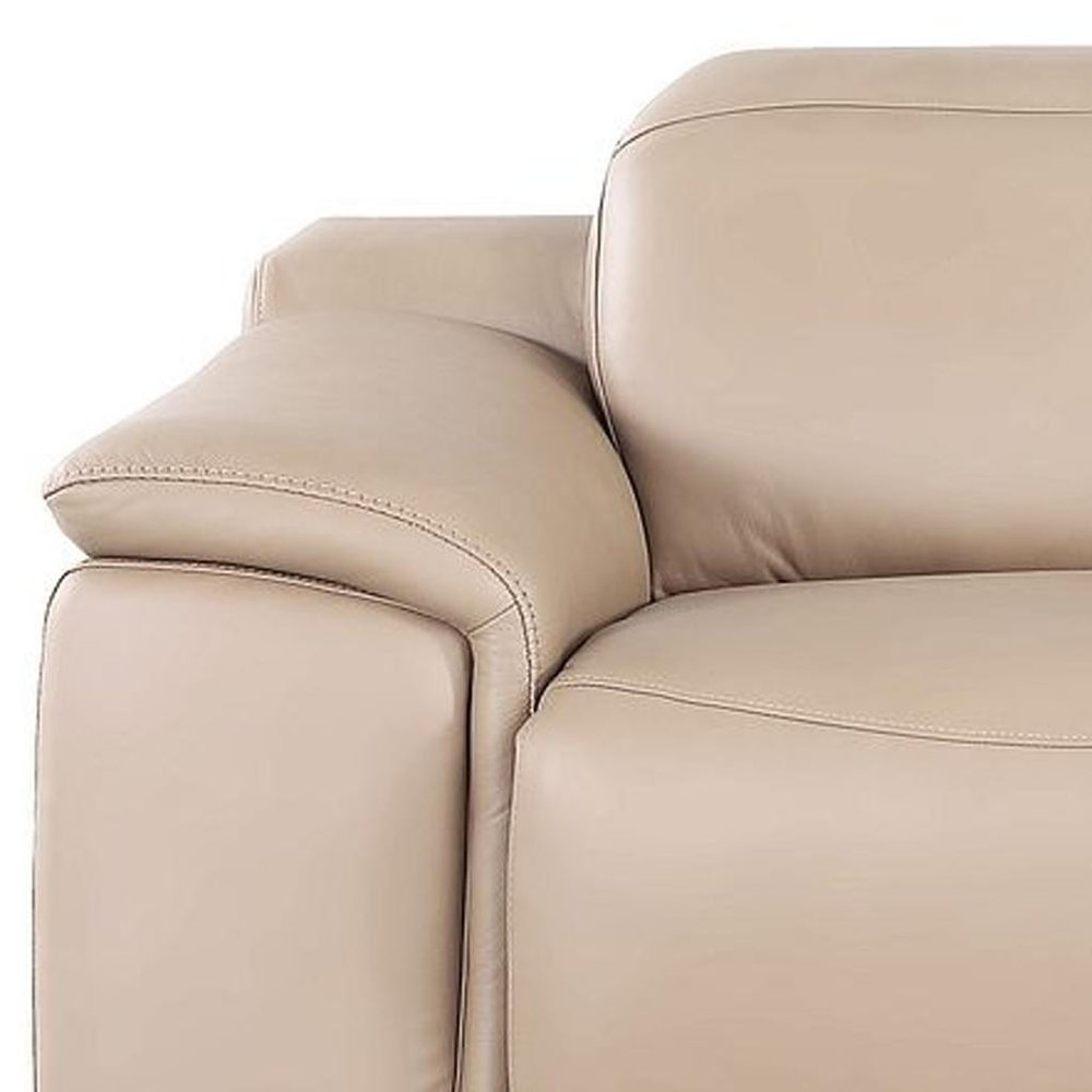 Beige Top Grain Leather Reclining USB Sofa - 107-inch
