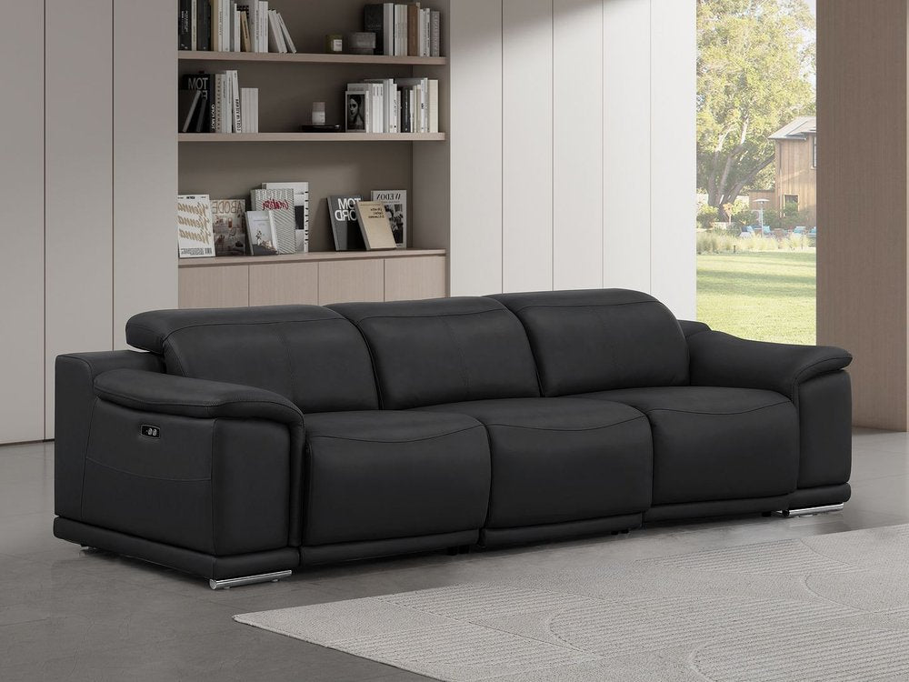 Beige Top Grain Leather Reclining USB Sofa - 107-inch
