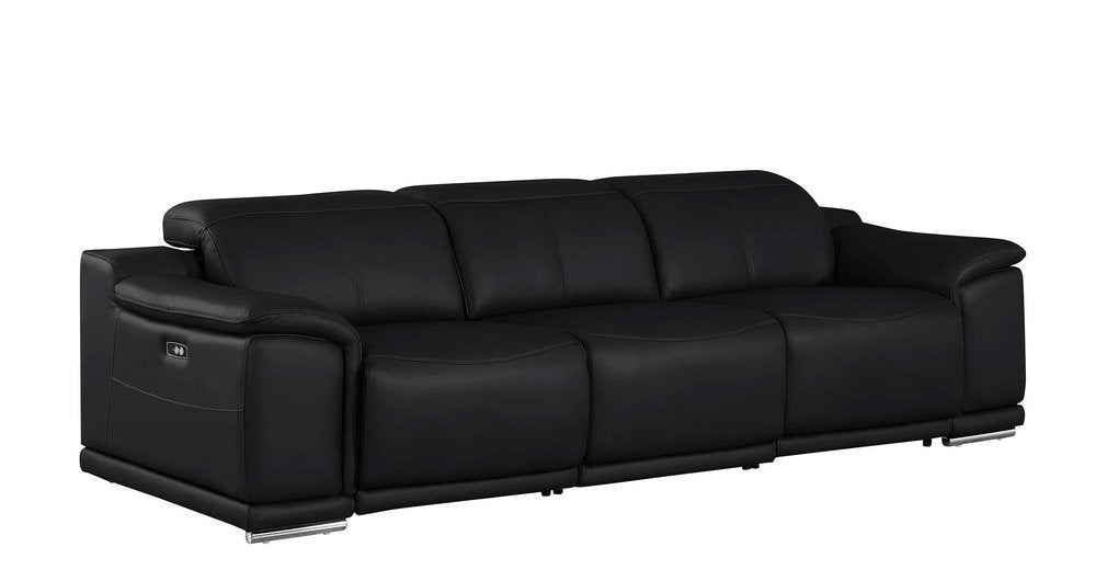 Beige Top Grain Leather Reclining USB Sofa - 107-inch