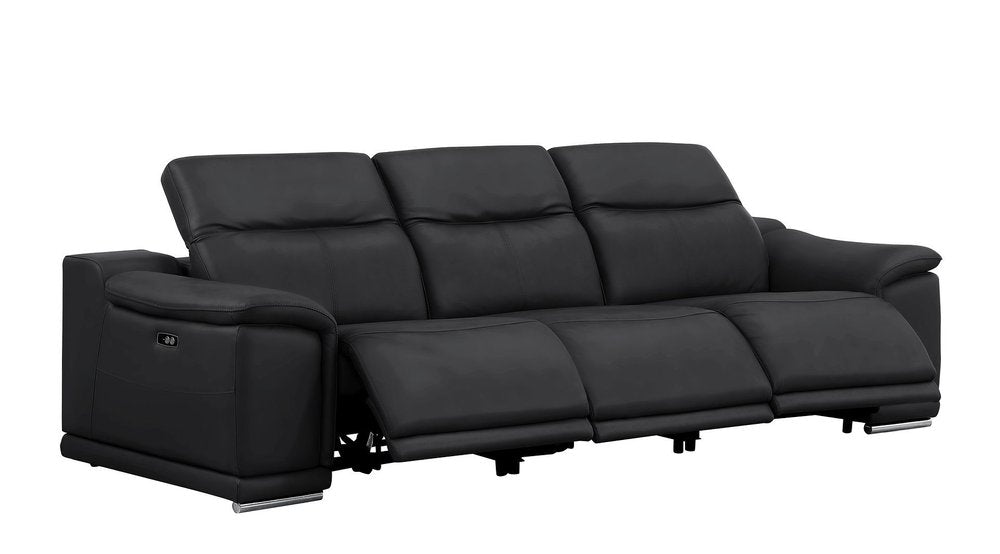 Beige Top Grain Leather Reclining USB Sofa - 107-inch