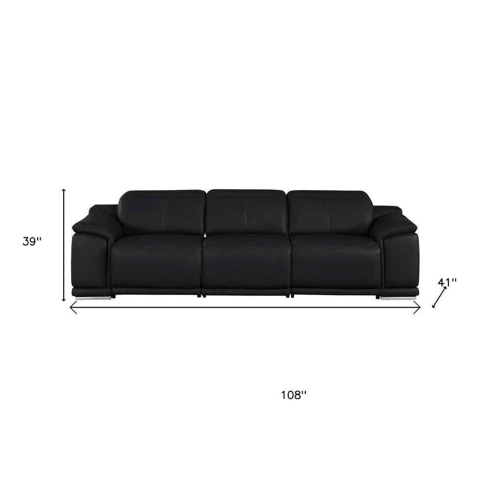 Beige Top Grain Leather Reclining USB Sofa - 107-inch