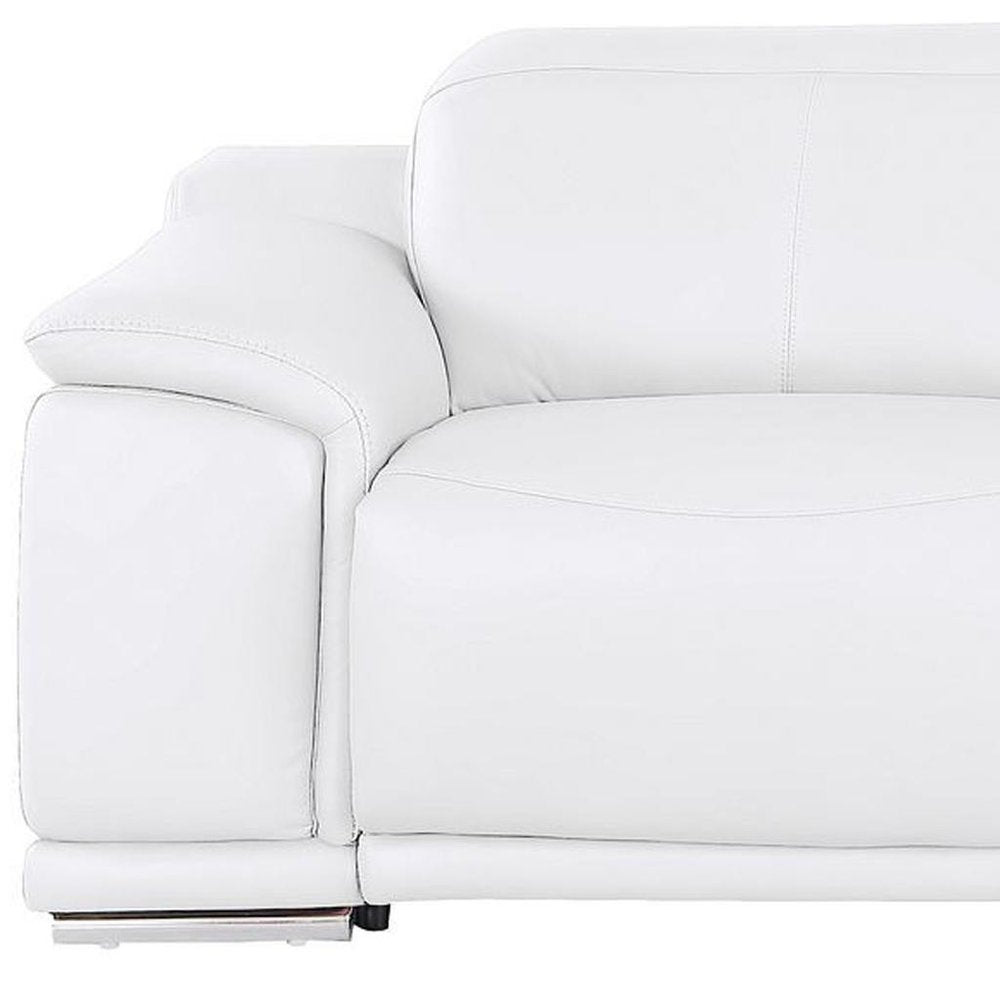 Beige Top Grain Leather Reclining USB Sofa - 107-inch