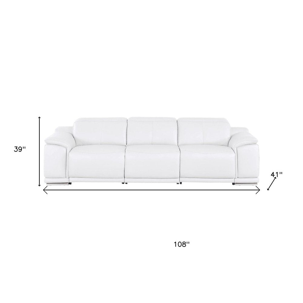 Beige Top Grain Leather Reclining USB Sofa - 107-inch