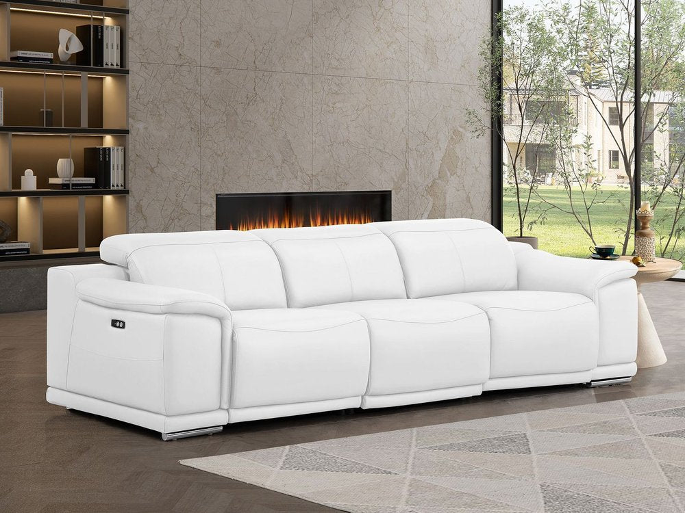 Beige Top Grain Leather Reclining USB Sofa - 107-inch