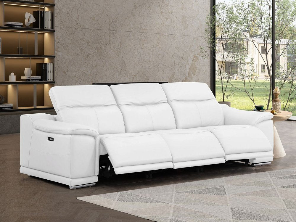 Beige Top Grain Leather Reclining USB Sofa - 107-inch
