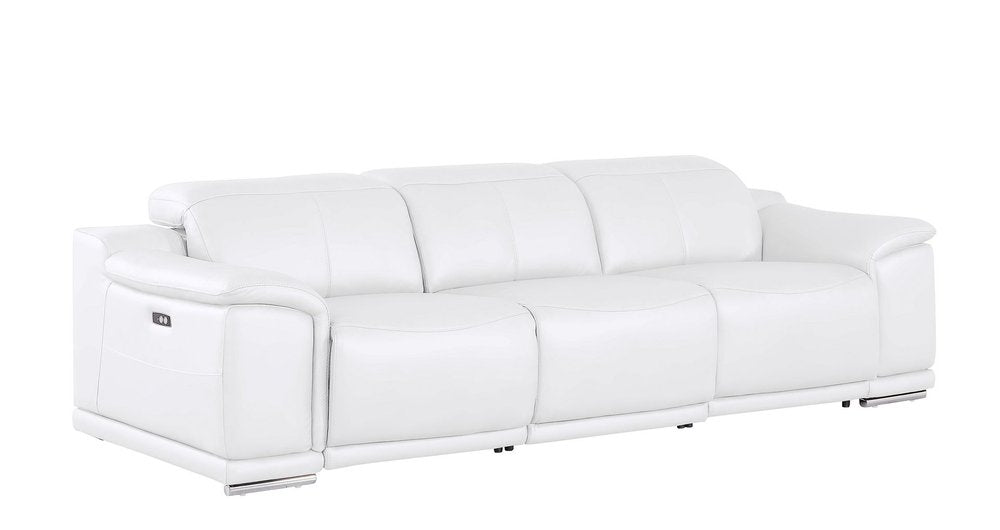 Beige Top Grain Leather Reclining USB Sofa - 107-inch