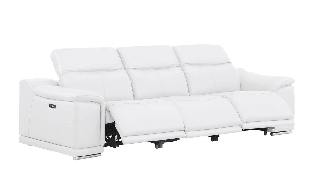 Beige Top Grain Leather Reclining USB Sofa - 107-inch