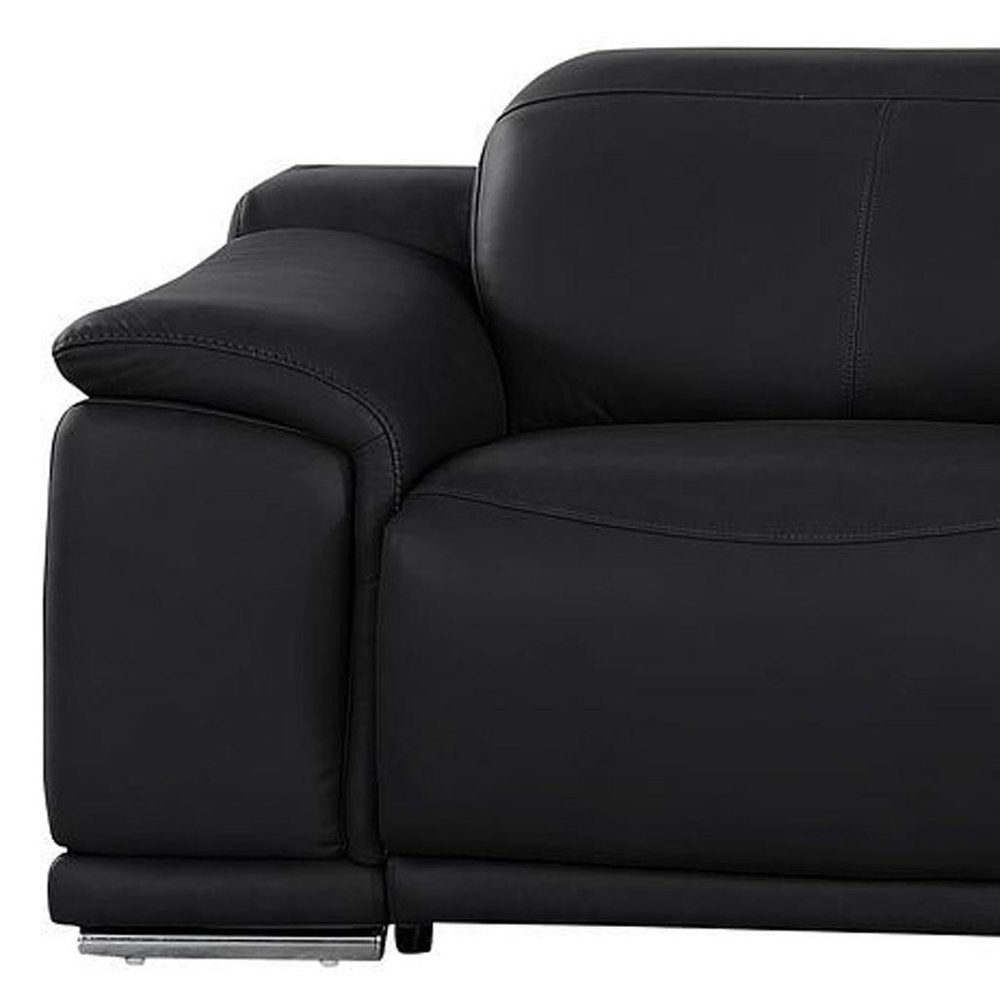 Black Top Grain Leather Reclining USB Sofa and Storage - 134-inch