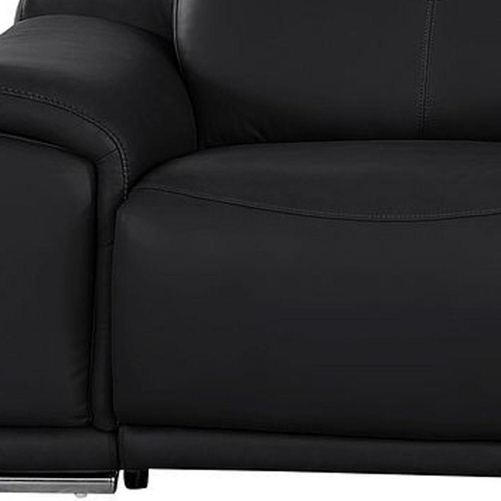 Black Top Grain Leather Reclining USB Sofa and Storage - 134-inch