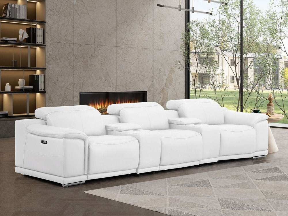 Black Top Grain Leather Reclining USB Sofa and Storage - 134-inch