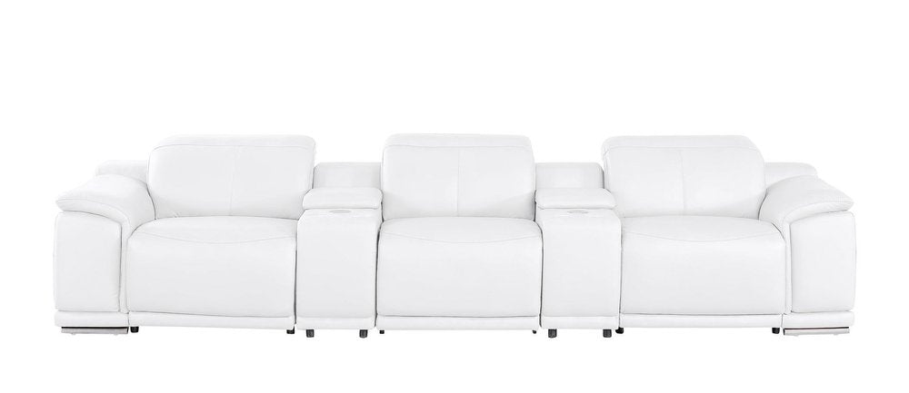 Black Top Grain Leather Reclining USB Sofa and Storage - 134-inch