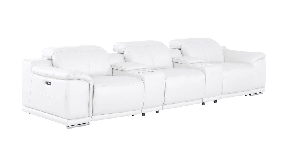 Black Top Grain Leather Reclining USB Sofa and Storage - 134-inch