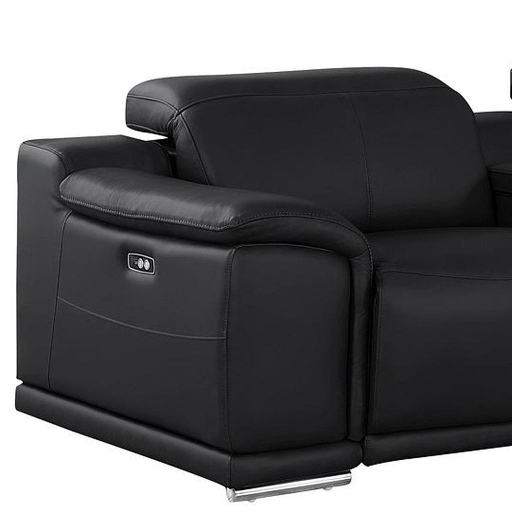 Black Top Grain Leather Reclining USB Sofa and Storage - 175-inch