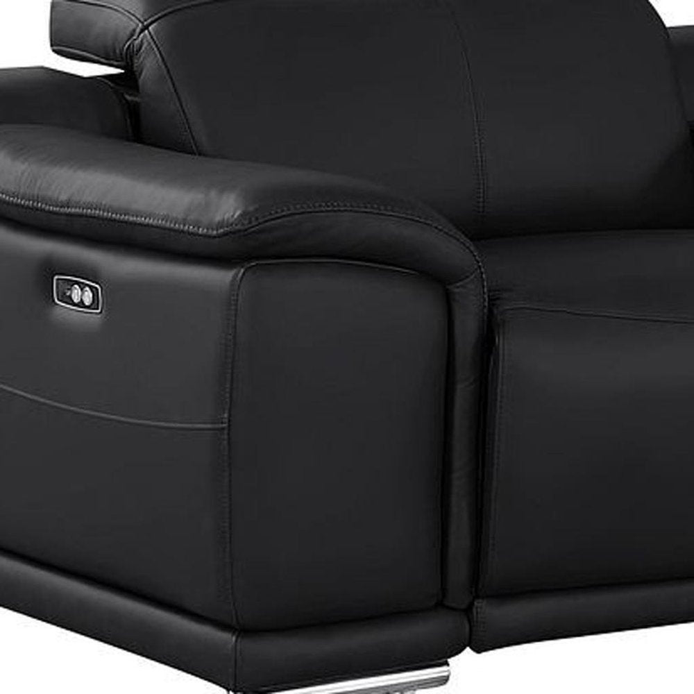 Black Top Grain Leather Reclining USB Sofa and Storage - 175-inch