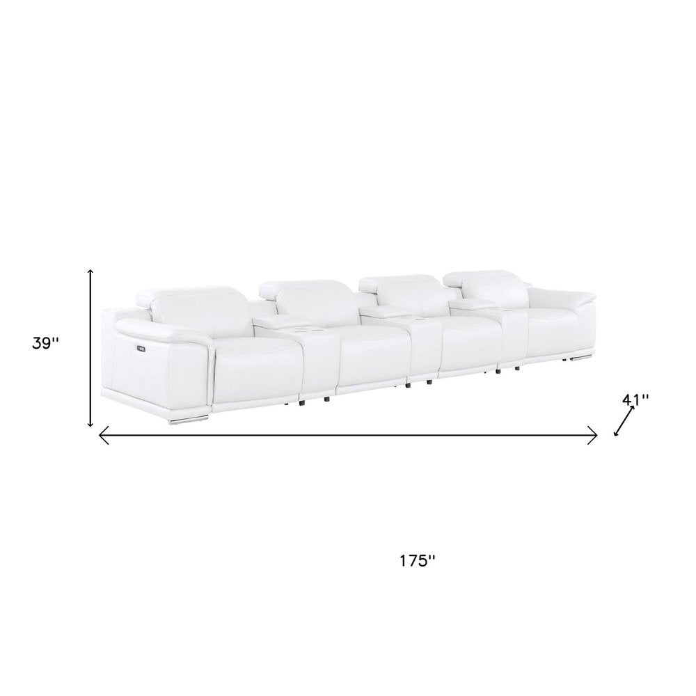 Black Top Grain Leather Reclining USB Sofa and Storage - 175-inch