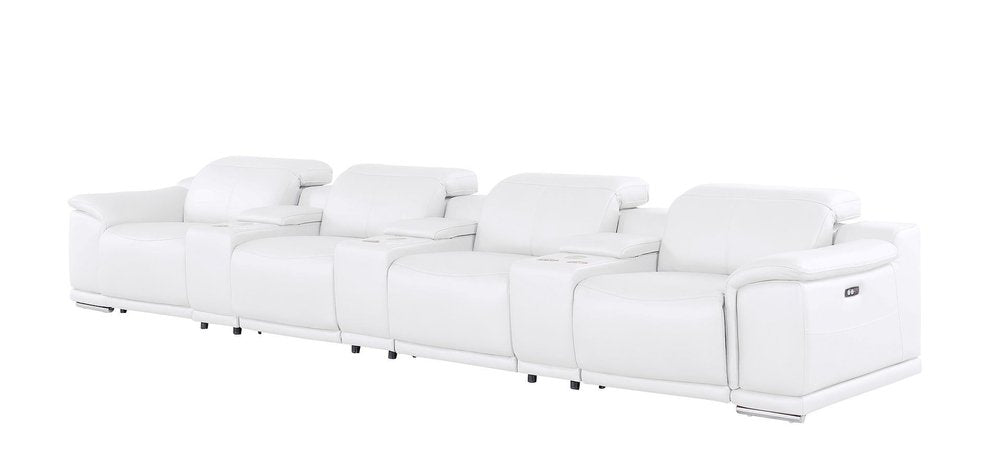 Black Top Grain Leather Reclining USB Sofa and Storage - 175-inch