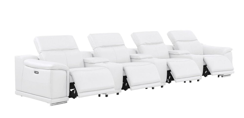 Black Top Grain Leather Reclining USB Sofa and Storage - 175-inch