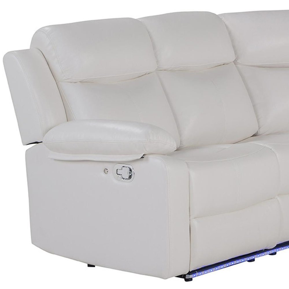Off White Faux Leather Reclining Curved Six Piece Sectional with LED and Console