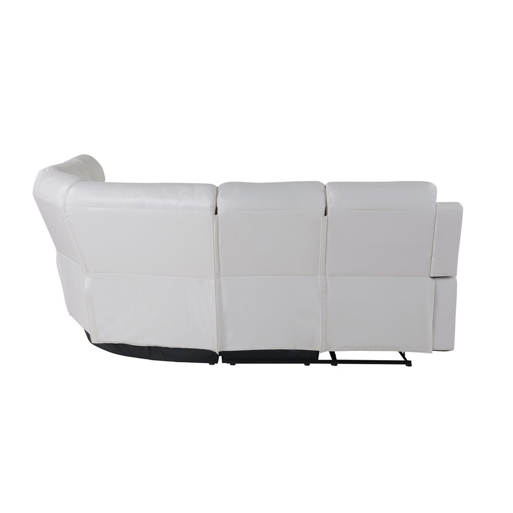 Off White Faux Leather Reclining Curved Six Piece Sectional with LED and Console