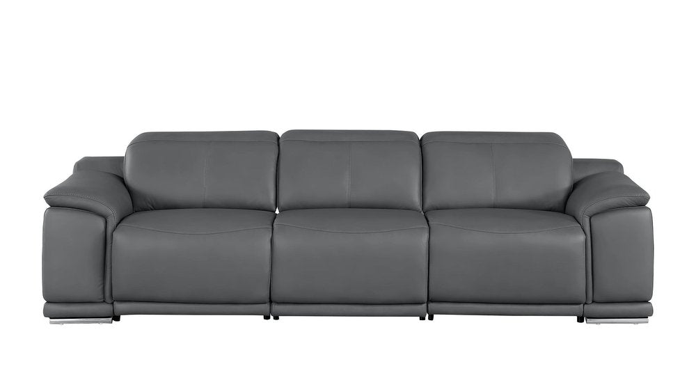 Beige Top Grain Leather Reclining USB Sofa - 107-inch