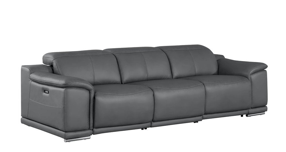 Beige Top Grain Leather Reclining USB Sofa - 107-inch