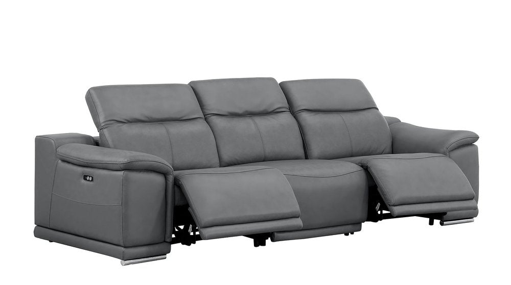 Beige Top Grain Leather Reclining USB Sofa - 107-inch