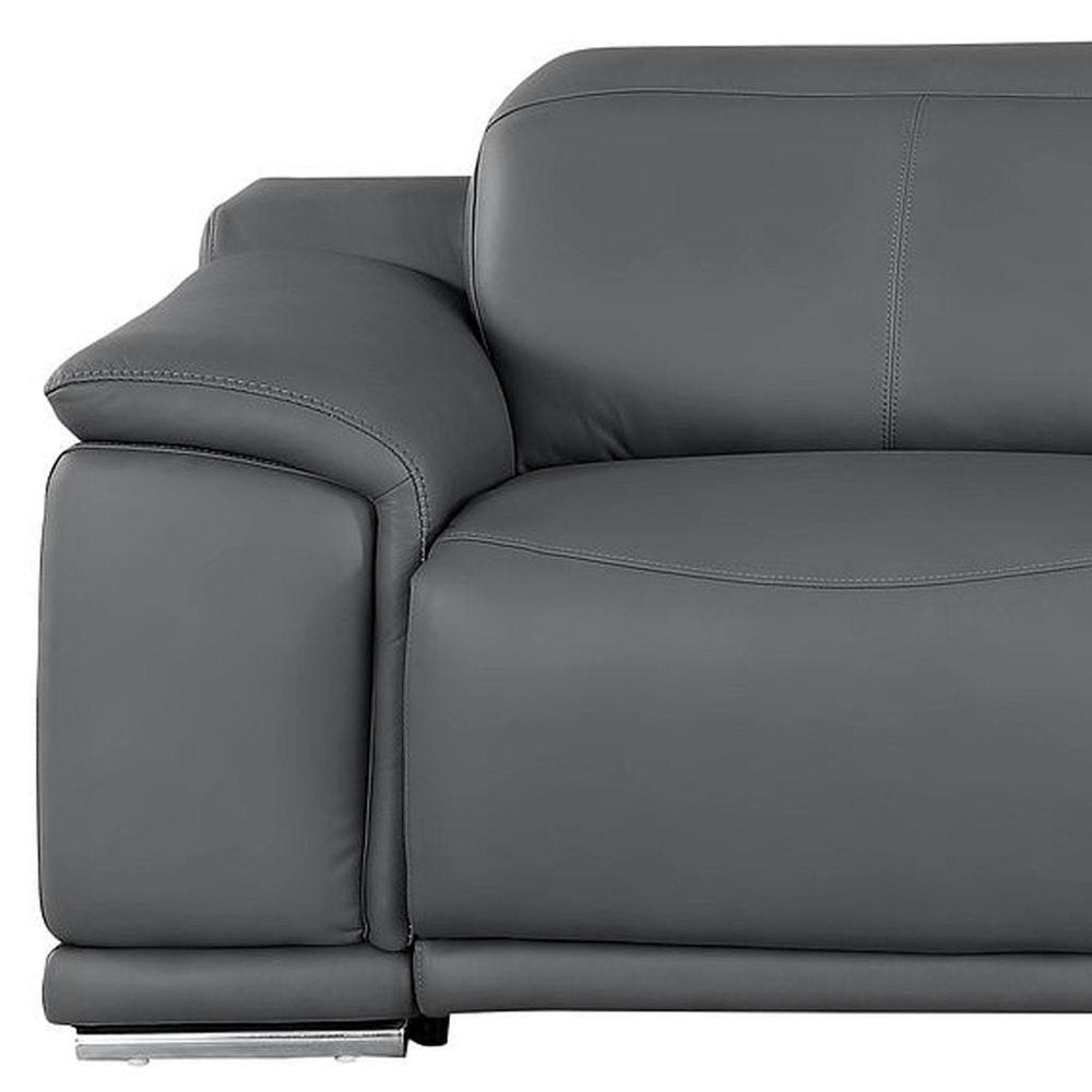 Beige Top Grain Leather Reclining USB Sofa - 107-inch