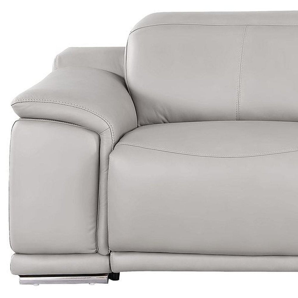 Beige Top Grain Leather Reclining USB Sofa - 107-inch