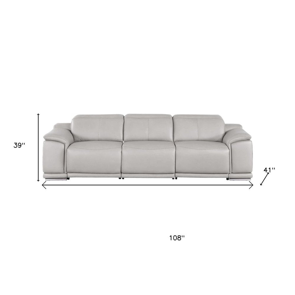 Beige Top Grain Leather Reclining USB Sofa - 107-inch